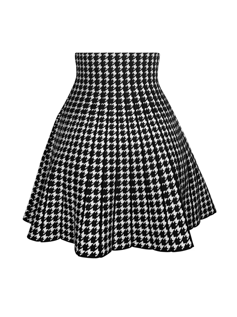 HOUNDSTOOTH PLEATED SKIRT