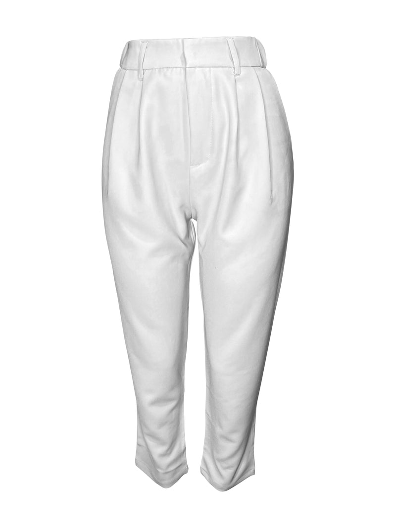 Women's White Leather Trousers