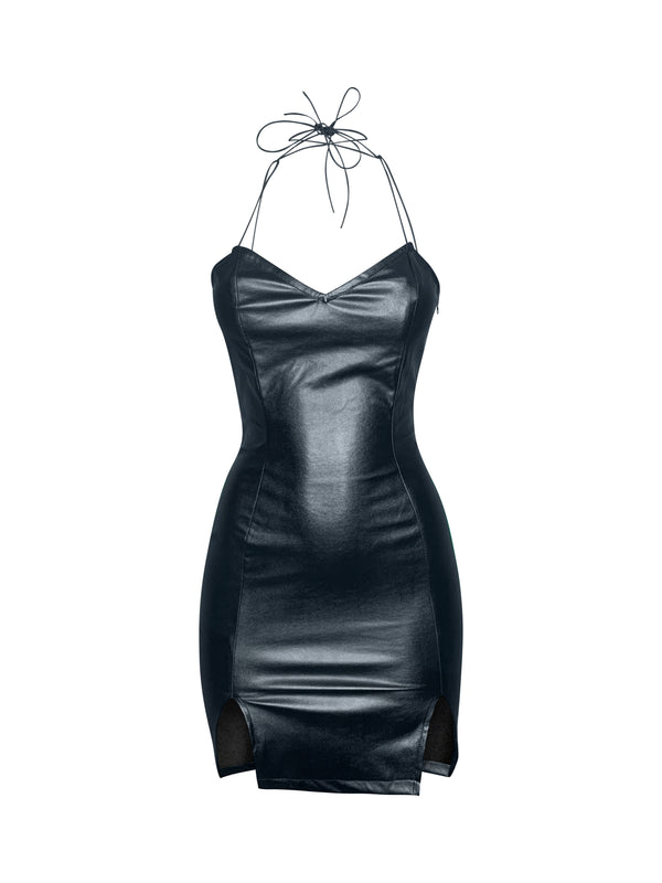 TIED FAUX LEATHER DRESS