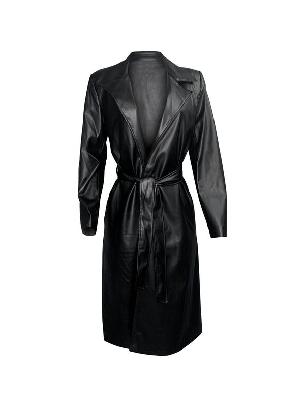 BELTED FAUX LEATHER COAT