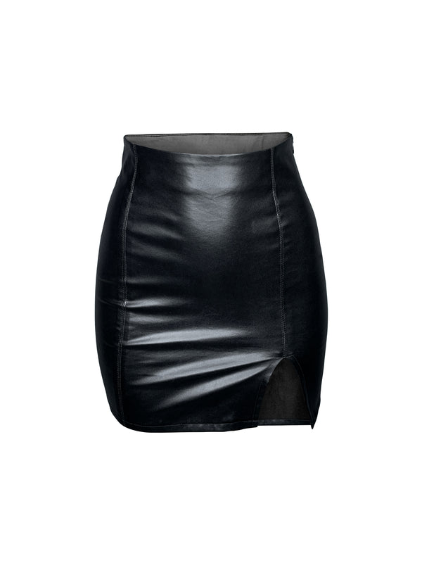 SIDE SLIT FAUX LEATHER  SKIRT