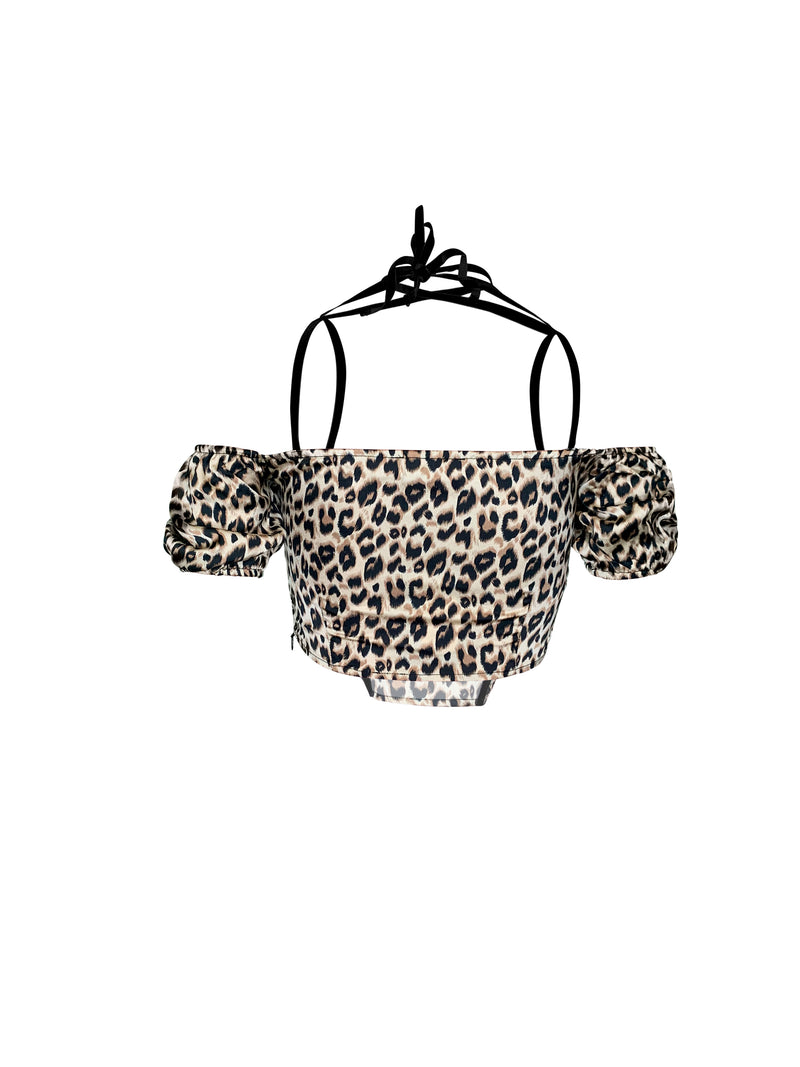 LEOPARD TIED BARDOT TOP