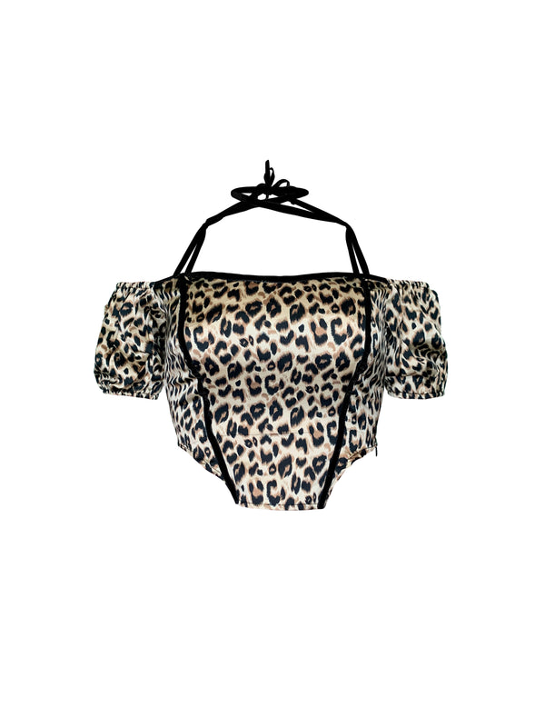 LEOPARD TIED BARDOT TOP