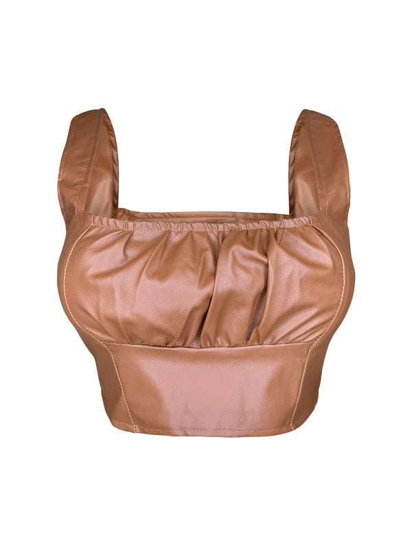 RUCHED FAUX LEATHER BRALETTE