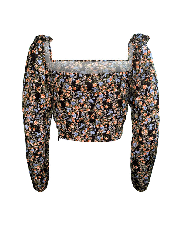 TIE SHOULDER FLORAL TOP