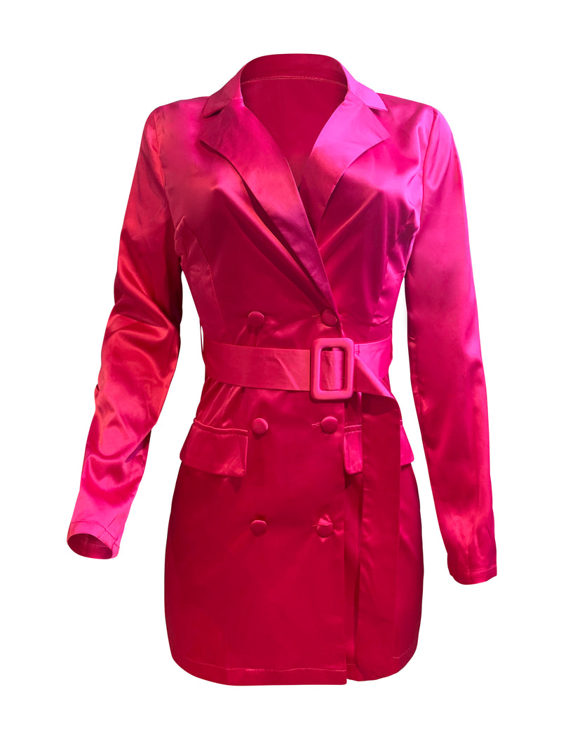 SATIN BELTED BLAZER DRESS