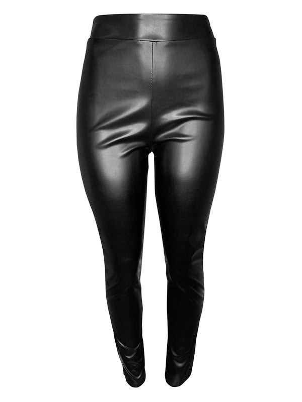 Plus Black Split Hem Faux Leather Skinny Trousers | PrettyLittleThing